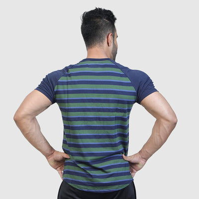 Olive + Blue Striped Reglan Tee - Ibex Collections