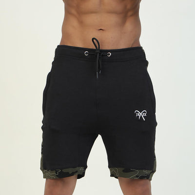 Black Terry Shorts with Camo Side Panel - Ibex Collections