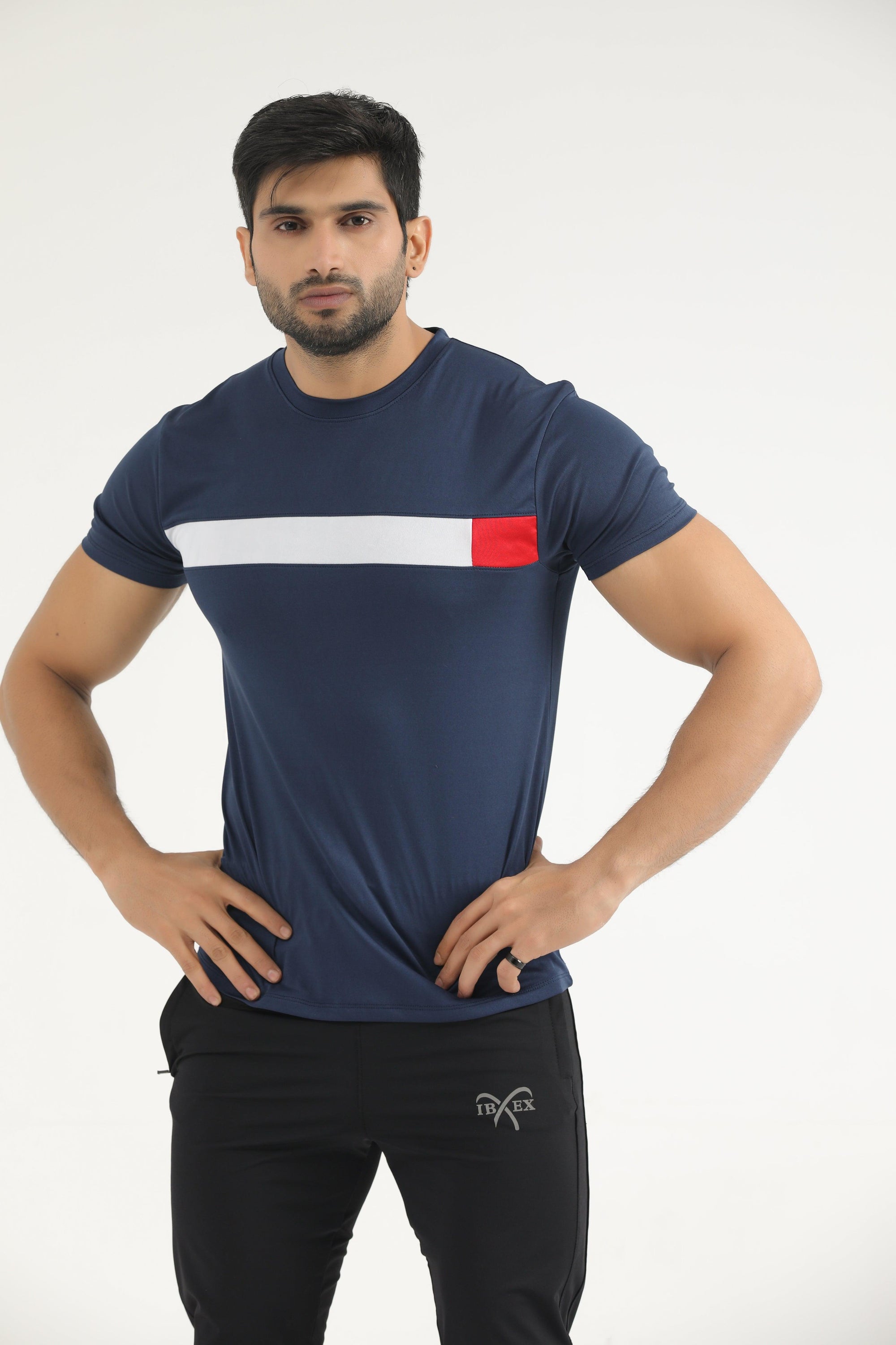 Navy With White+Red Panel Tee