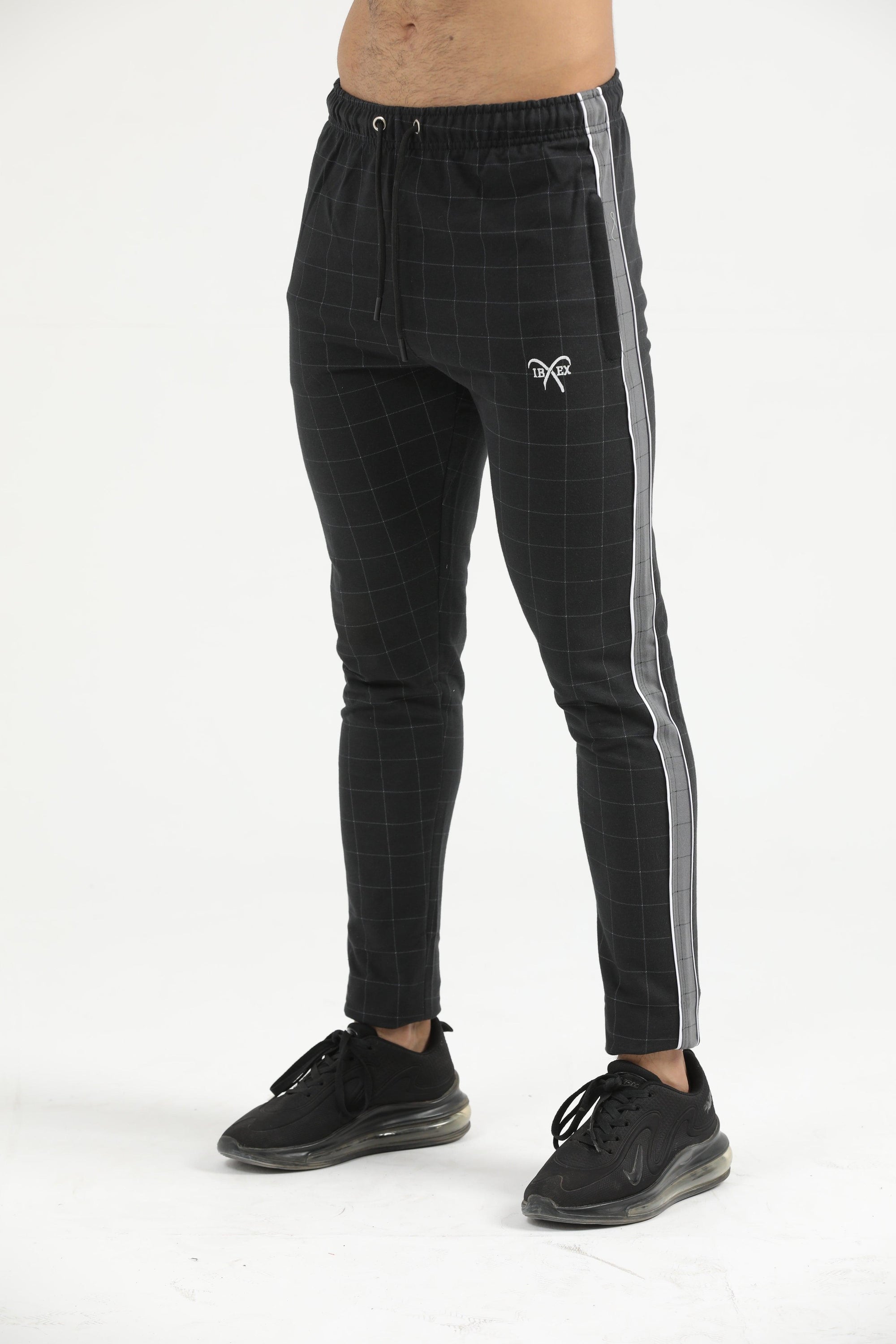 Black Checker Trouser with Grey Side Panel and Piping - Ibex Collections