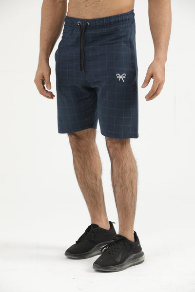 NAVY CHECKER TERRY SHORTS - Ibex Collections