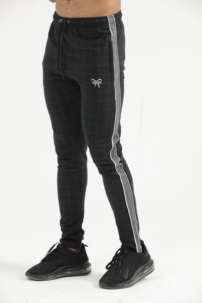 Black Checker Trouser with Grey Side Panel and Piping - Ibex Collections