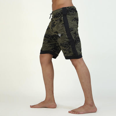 Olive Camo terry Short with Black Panel - Ibex Collections